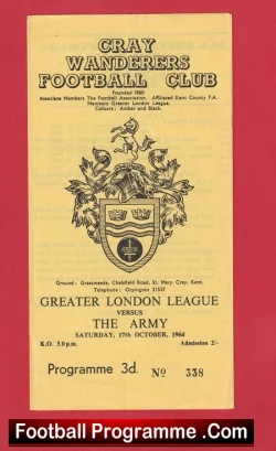 Cray Wanderers v The Army 1964 - football programme