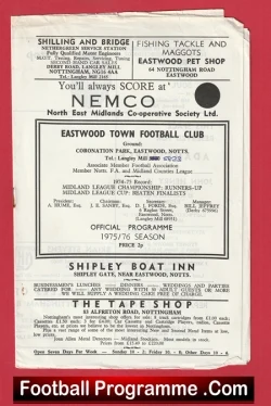 Eastwood Town v Sutton Town 1975 - football programme