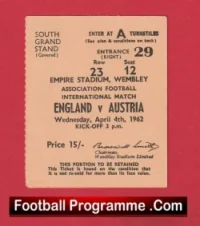 England v Austria 1962 – Match Ticket