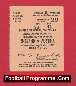 England v Austria 1962 - Match Ticket - football memorabilia