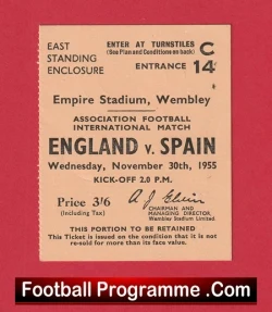 England v Spain 1955 - Football Ticket - football memorabilia