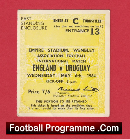 England v Uruguay 1964 - Football Ticket - Image 2