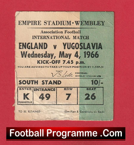 England v Yugoslavia 1966 - Football Ticket - Image 2