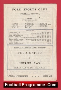 Ford Sports v Herne Bay 1961 - Aetolian League - football programme