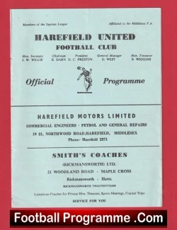 Harefield United v Crown & Manor 1971 - Spartan League - football programme