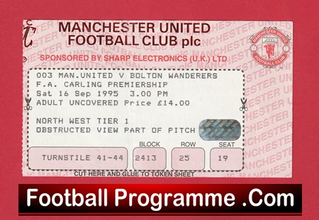 Manchester United v Bolton Wanderers 1995 - Match Ticket - Image 2