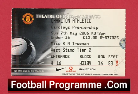 Manchester United v Charlton Athletic 2006 - Match Ticket - Image 2