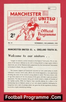 Manchester United v England 1964 - Youth Match at Old Trafford - football programme