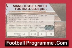 Manchester United v Everton 1996 - Football Ticket - football memorabilia