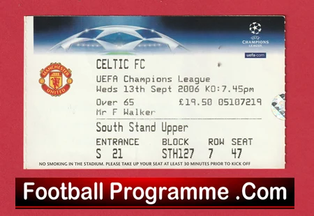 Manchester United v Glasgow Celtic 2006 - Football Ticket - Image 2