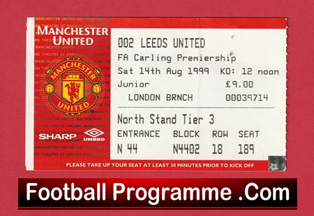Manchester United v Leeds United 1999 - Football Ticket - Image 2