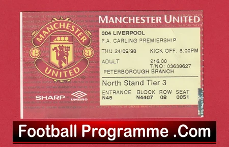 Manchester United v Liverpool 1998 - Man Utd Ticket Treble Season - Image 2