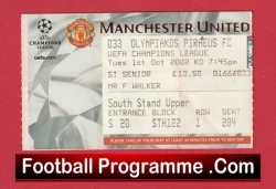 Manchester United v Olympiakos Piraeus 2002 - Match Ticket - football memorabilia