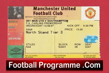Manchester United v Southampton 1997 - Football Ticket - Image 2