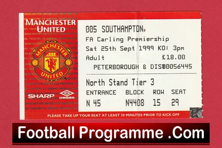 Manchester United v Southampton 1999 - Match Ticket - Image 2