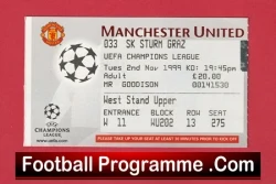 Manchester United v Sturm Graz 1999 - Football Ticket - football memorabilia