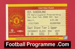 Manchester United v Sunderland 2002 - Match Ticket - football memorabilia