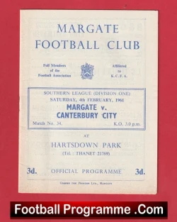 Margate v Canterbury City 1961 - Southern League - football programme