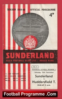 Sunderland v Huddersfield Town 1959 - Denis Law - football programme