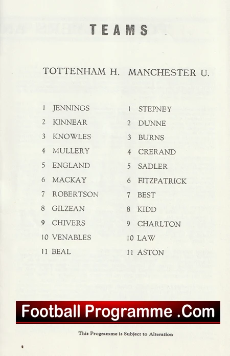 Tottenham Hotspur v Manchester United 1968 - Pirate Programme - Image 3