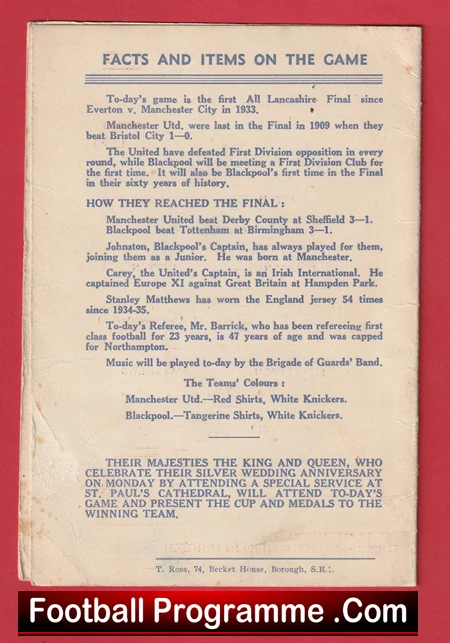 Manchester United v Blackpool 1948 - FA Cup Final Pirate Programme - Image 4