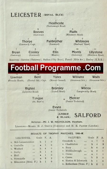 Leicester Boys v Salford Boys 1947 - Schoolboys Match Cup Final - Image 3