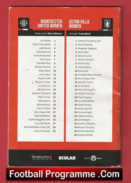 Manchester United Ladies v Aston Villa 2022 Man Utd Women Multi Signed - Image 3
