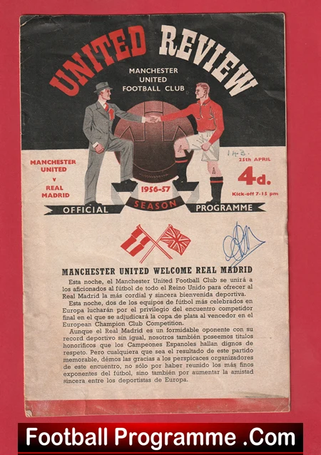 Manchester United v Real Madrid 1957 Man Utd Multi Signed Busby Babes - Image 2