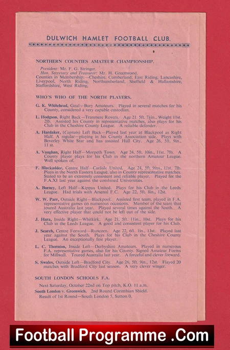 Southern Counties v Northern Counties 1938 - Dulwich Hamlet - Image 3