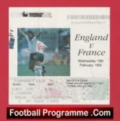England v France 1992 – Football Ticket Eric Cantona