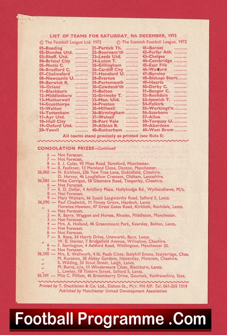 Manchester United Bobby Charlton Testimonial Leaflet 1972 - Image 2
