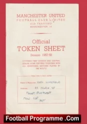 Manchester United Token Sheet 1957 1958 Season