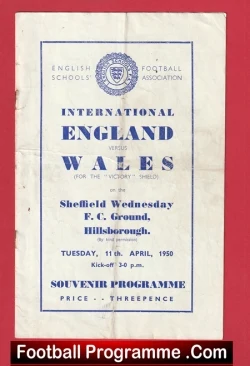 England v Wales 1950 - Sheffield Wednesday Schoolboys - football programme