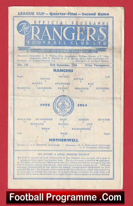 Glasgow Rangers v Motherwell 1954 - Scotland - Image 2