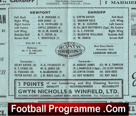 Cardiff Rugby v Newport 1946 - 1940's Rugby Programmes - Image 2