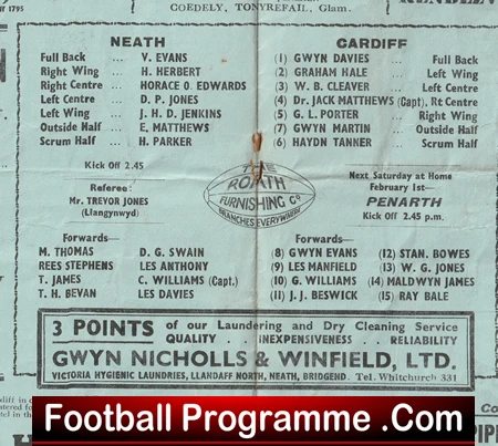 Cardiff Rugby v Neath 1947 - 1950s Rugby Programmes - Image 2