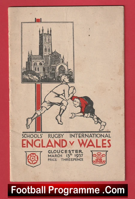 England Rugby v Wales 1937 - 1930s Schoolboys Gloucester - Image 2
