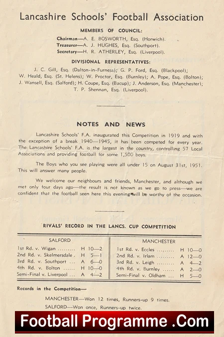Salford Boys v Manchester Boys 1952 - Colman + Taylor Man Utd Babes - Image 2