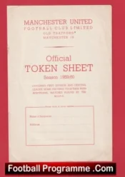 Manchester United Official Man Utd Token Sheet 1959 – 1960