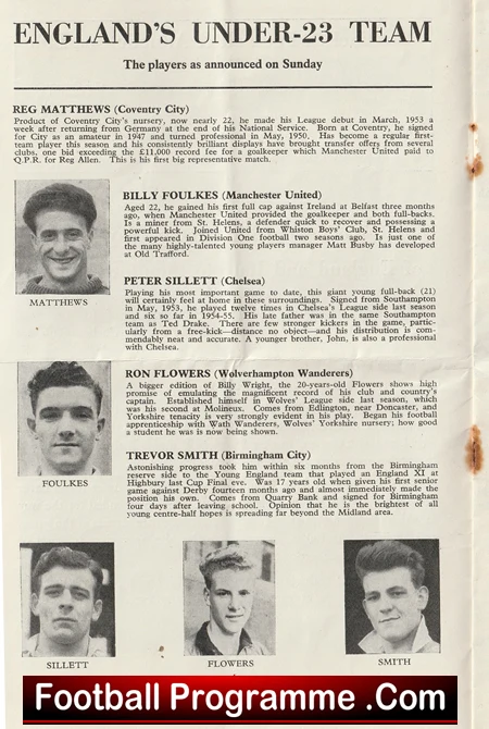 England v Italy 1955 - U23 at Chelsea Plus Duncan Edwards - Image 5