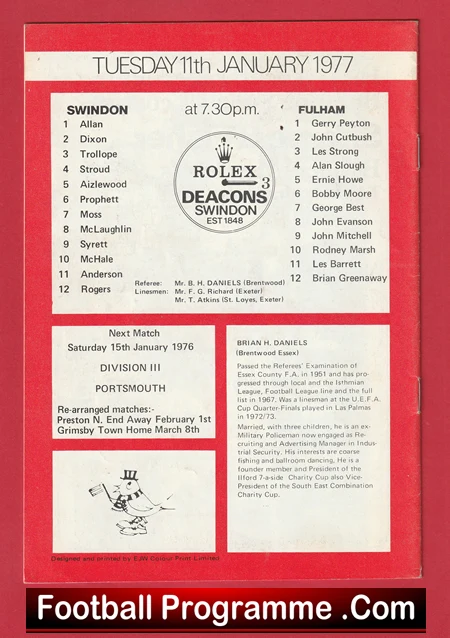 Swindon Town v Fulham 1977 - FA Cup Replay + Moore + George Best - Image 2