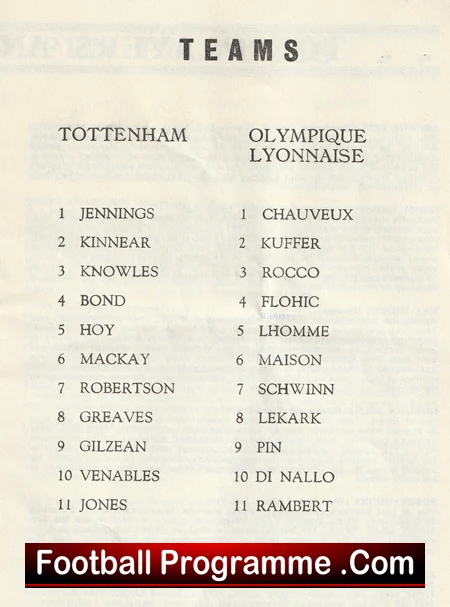 Tottenham Hotspur - Olympique Lyonnais v 1967 - Pirate Programme - Image 2