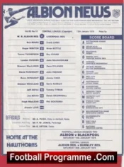 West Bromwich Albion v Liverpool 1974 – Reserves Match