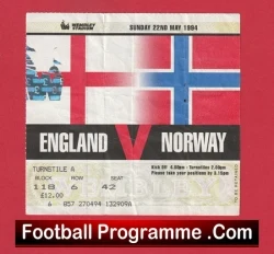 England v Norway 1994 - Football Match Ticket Wembley