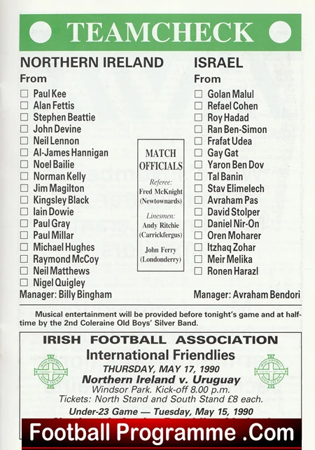Northern Ireland v Israel 1990 - Under 21 International U21 - Image 2