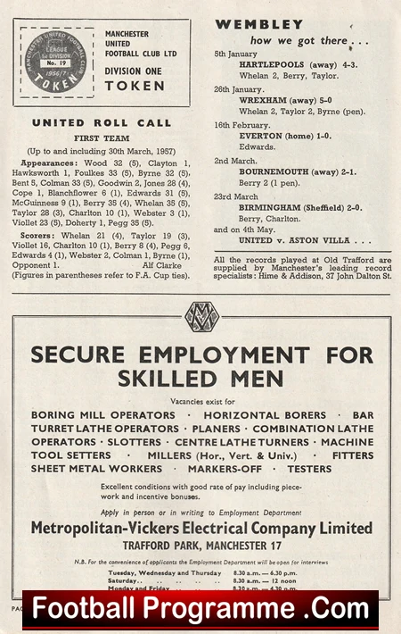 Manchester United v Tottenham 1957 - Man Utd Busby Babes + Token - Image 4