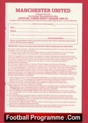 Manchester United Official Token Sheet 1990 – 1991