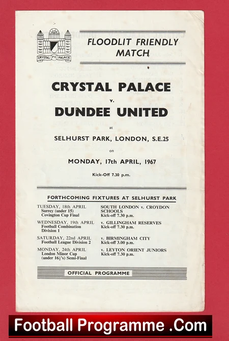 Crystal Palace v Dundee United 1967 - Floodlight Friendly Match - Image 2