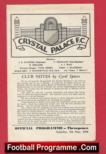 Crystal Palace v International Managers X1 1956 - Bill Shankly - Image 2