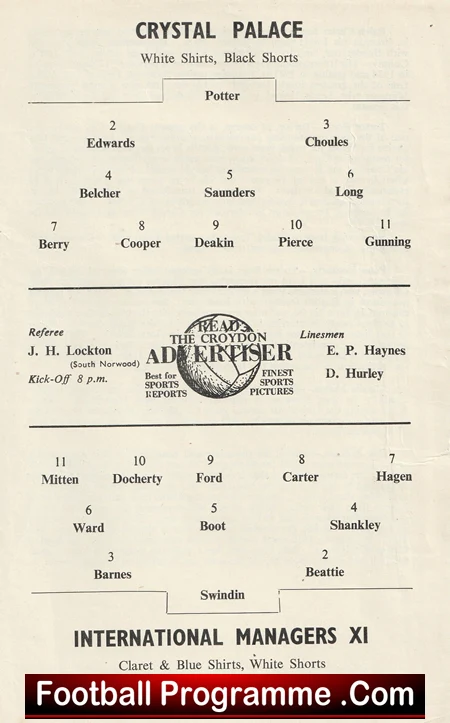 Crystal Palace v International Managers X1 1956 - Bill Shankly - Image 3